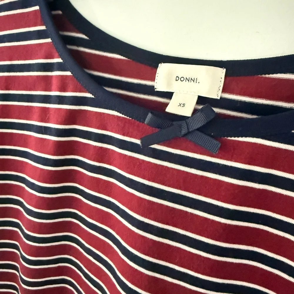 DONNI. cotton model short sleeve tee navy burgundy red striped shirt size XS - Picture 4 of 6